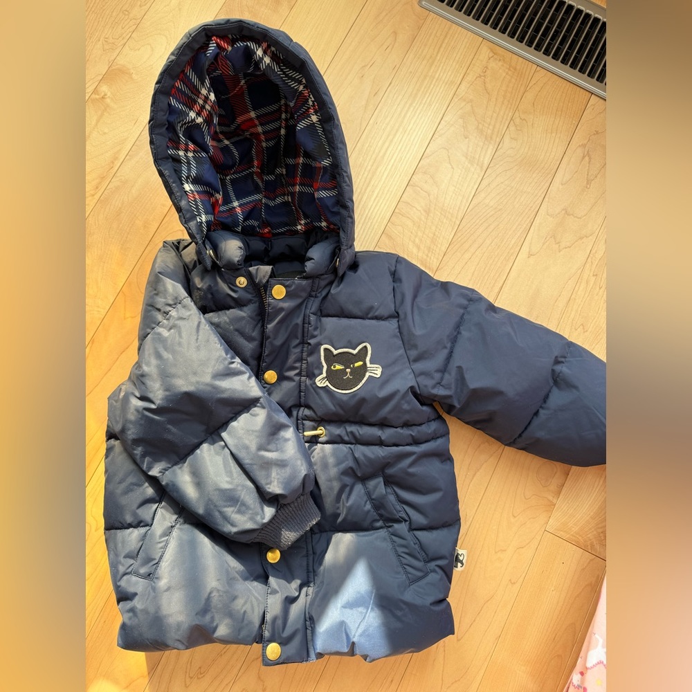 Mini Rodini Navy Puffer Jacket with Cat Patch